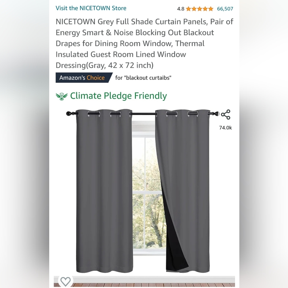 Gray blackout curtain panels 42x72 new